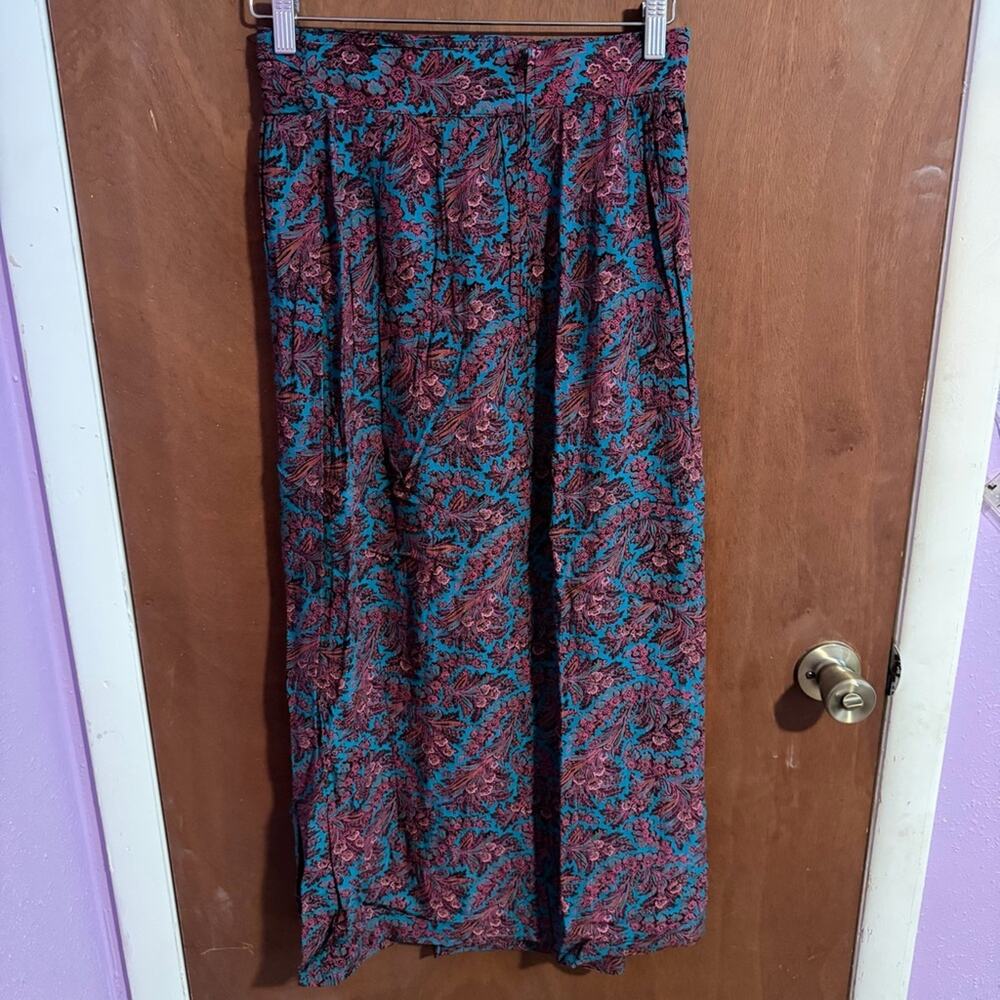 Vintage 90s Teal Paisley Floral Maxi Skirt Boho Cottagecore Indie Vibes Size 8 - Picture 5 of 9